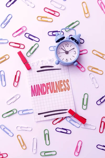 Exhibición conceptual Mindfulness. Palabra Escrito en el estado de ánimo alcanzado por la concentración de uno es la atención Inicio Creativo Reciclaje Ideas y Diseños Conceptos Gestión del Tiempo — Foto de Stock