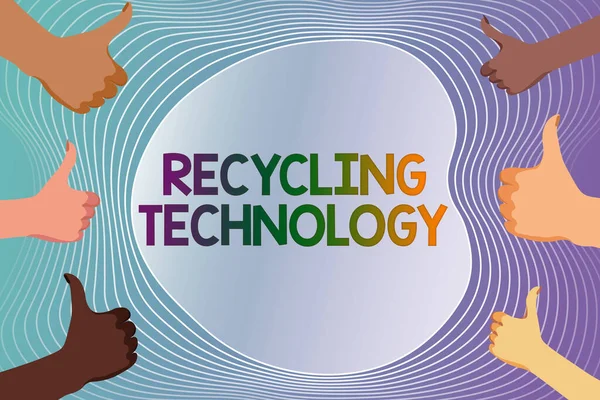 Segnaletica che mostra la tecnologia di riciclaggio. Approccio aziendale i metodi per ridurre i rifiuti solidi Creazione e invio di messaggi e-mail online, elaborazione dati Offerte di lavoro — Foto Stock