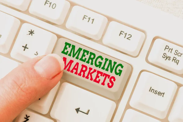 Sign displaying Emerging Markets. Word for nations that are investing in more productive capacity Abstract Typing Presentation Message, Retyping New Email Password