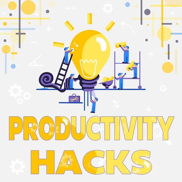 Текст почерка Productivity Hacks. Слово для трюков, которые вы делаете больше за то же самое время, Работая вместе ради лучших результатов, групповой эффект. — стоковое фото