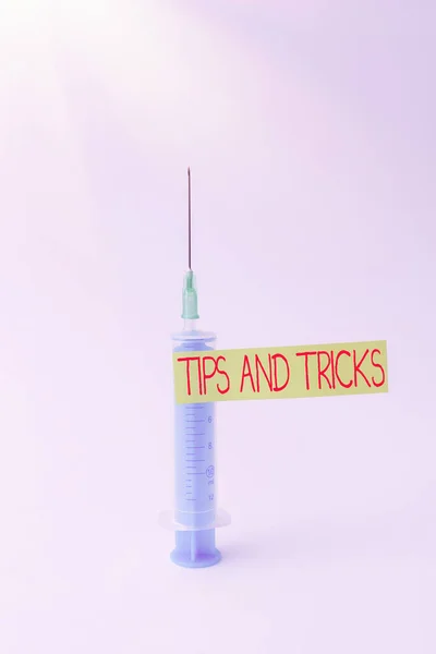 Sign displaying Tips And Tricks. Conceptual photo piece of inside facts specially in betting or investing Writing Important Medical Notes Laboratory Testing Of New Infections