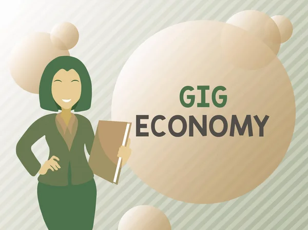 Gig Economy 'yi gösteren mesaj işareti. Sözcük, kısa vadeli iş ve sözleşmelerle belirlenen bir pazar sistemine yazılmıştır. Önemli Haberler, Açıklama ve Habercilik kavramını tartışan soyut sözleşmeler — Stok fotoğraf