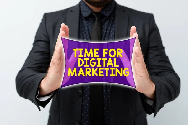 Writing displaying text Time For Digital Marketing. Business concept advantage on technology Social Media Advertising Presenting New Plans And Ideas Demonstrating Planning Process — 图库照片