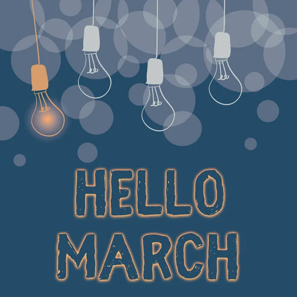 Text bildtext som presenterar Hello March. Business approach a greeting expression used when welcoming the month of March Sammanfattning Visa olika idéer, ljus Presentera Intellect Concept — Stockfoto