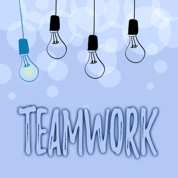 Conceptual caption Teamwork. Word Written on the group s is collaborative effort to accomplish a common goal Abstract Displaying Different Ideas, Lights Presenting Intellect Concept — Stock Photo, Image