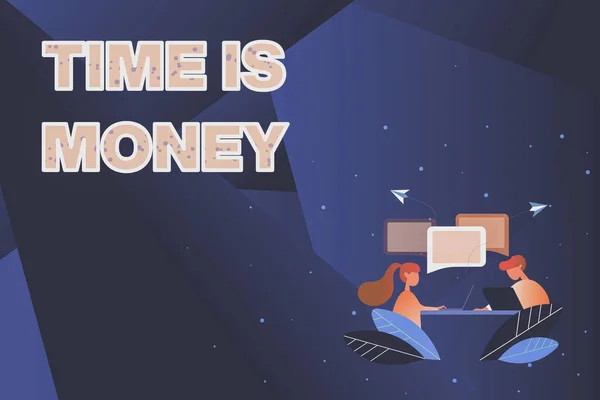 Zeichen für Zeit ist Geld. Wort für Zeit ist eine wertvolle Ressource Dinge so schnell wie möglich tun Abstract Conversation And Interview, Global Connectivity Concept — Stockfoto