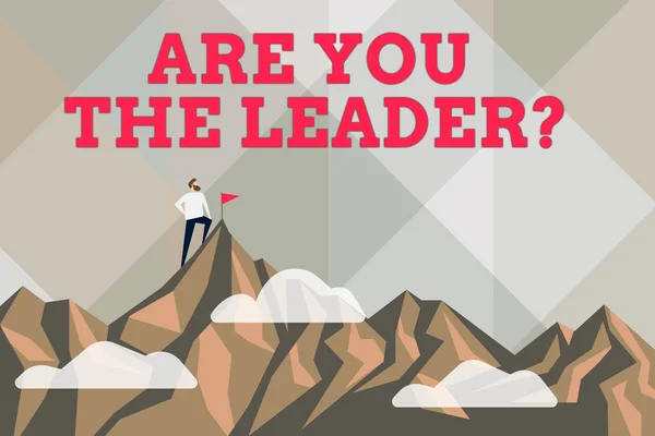 Szöveg felirat bemutató Are You the Leader kérdés. Üzleti ötlet kérve a minősítést, hogy egy jó főnök Absztrakt Elérése és elérése cél, Eredménye kemény munka fogalmak — Stock Fotó