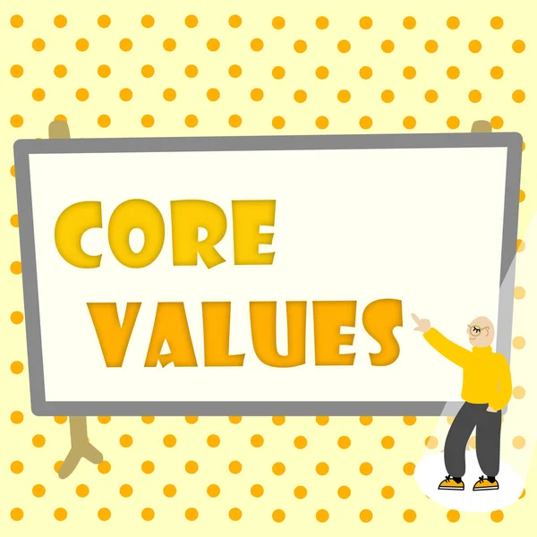 Text sign showing Core Values. Business idea principles which guide and determine what is wrong and right Colorful Design Displaying Message, Abstract Discussing Important News — 图库照片