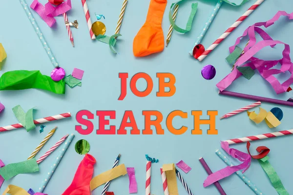 Text showing inspiration Job Search. Business idea an act of sourcing for job openings and apply for a position Colorful Party Collections Flashy Celebration Stuff Birthday Festival Kit