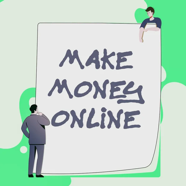 Textzeichen mit Make Money Online. Geschäftskonzept Geld verdienen durch freie Mitarbeiter und Web-Marketing Typisierung und Einreichung von Bürodokumenten, Erstellen von Arbeit verwandte Dateien — Stockfoto