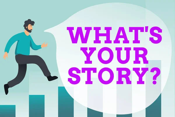 Sign displaying What 's Your Story Question. Word Ware on Share или расскажите нам о своем жизненном опыте и успехе. — стоковое фото