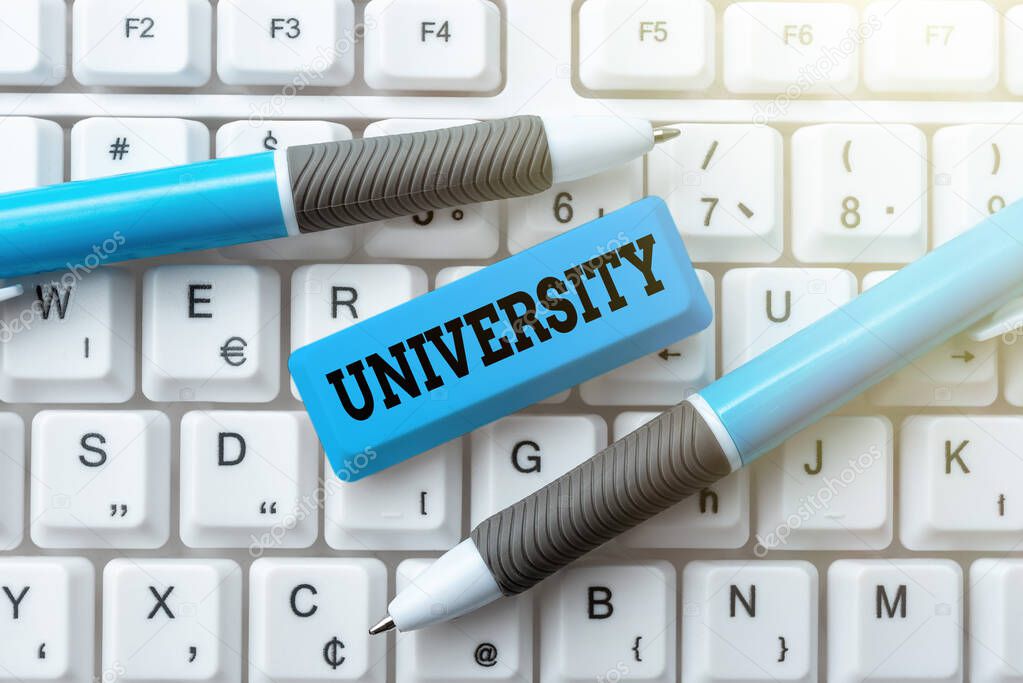 Inspiration showing sign University. Word Written on an educational institution designed to teach and investigate Typing Certification Document Concept, Retyping Old Data Files