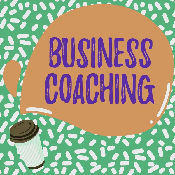 Podepsat zobrazení Business Coaching. Obchodní vitrína poskytující podporu a příležitostné rady jednotlivci barevného designu zobrazující zprávu, Abstrakt Coffee Shop Menu — Stock fotografie