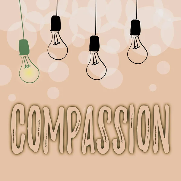 Hand writing sign Compassion. Business idea empathy and concern for the pain or misfortune of others Abstract Displaying Different Ideas, Lights Presenting Intellect Concept — 图库照片