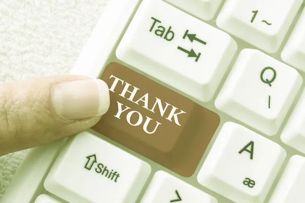 Sign displaying Thank You. Word Written on a polite expression used when acknowledging a gift or service Typing Daily Reminder Notes, Creating Online Writing Presentation — 图库照片