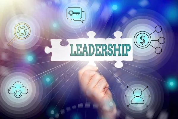 El yazısı Liderliği. Ortak bir hedefe ulaşmak için motivasyon sanatı üzerine yazılan kelime El Tutma Yapboz Parçası Yeni Geleceğin Teknolojileri Kilidini Açan.