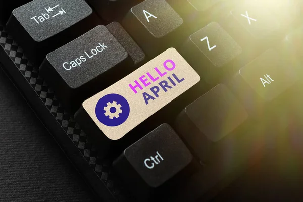 Text caption presenting Hello April. Business concept a greeting expression used when welcoming the month of April Converting Analog Data To Digital Media, Typing Forum Helpful Tips