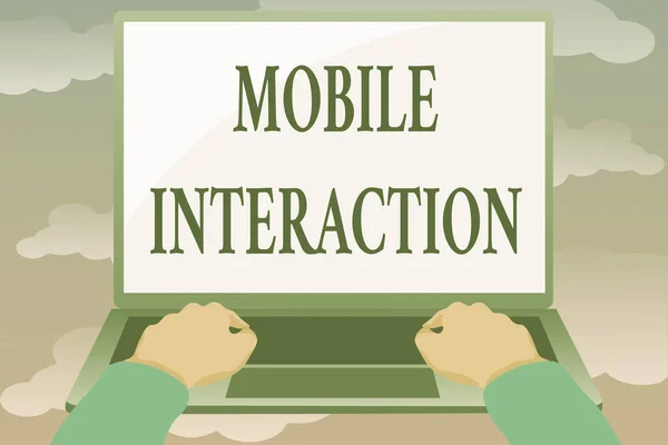 Tekenen tonen Mobile Interaction. Conceptuele foto de interactie tussen mobiele gebruikers en computers Bewerken en formatteren van online artikelen, Typen Creatieve Leesinhoud — Stockfoto