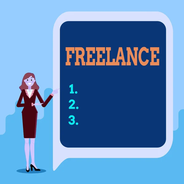 Εγγραφή εμφάνισης κειμένου Freelance. Επιχειρηματική προσέγγιση που εργάζονται σε διαφορετικές εταιρείες αντί να είναι μόνιμα Εμφάνιση Σημαντικές πληροφορίες, Παρουσίαση των νέων ιδεών — Φωτογραφία Αρχείου