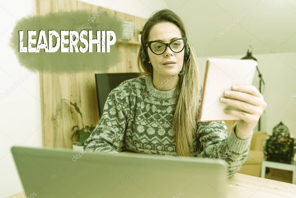 Writing displaying text Leadership. Word Written on art of motivating to act toward achieving a common goal Abstract Writing New Blog Content, Reading Online Articles And News