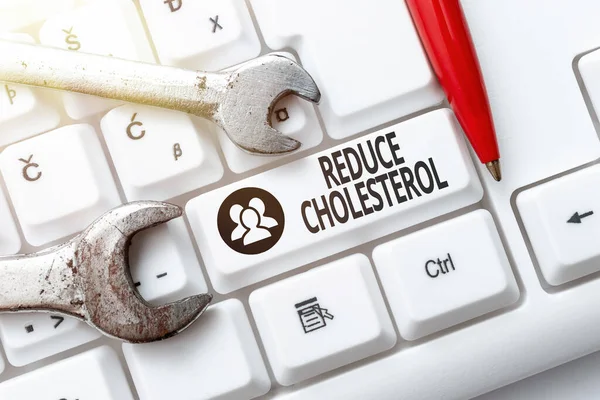 Text sign showing Reduce Cholesterol. Internet Concept lessen the intake of saturated fats in the diet Internet Browsing And Online Research Study Doing Maintenance And Repairs