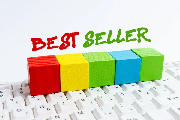 Handwriting text Best Seller. Internet Concept a highlypurchased commodity produced in large amounts Computer Laptop For Communication Typing New Ideas And Plan Development — 스톡 사진
