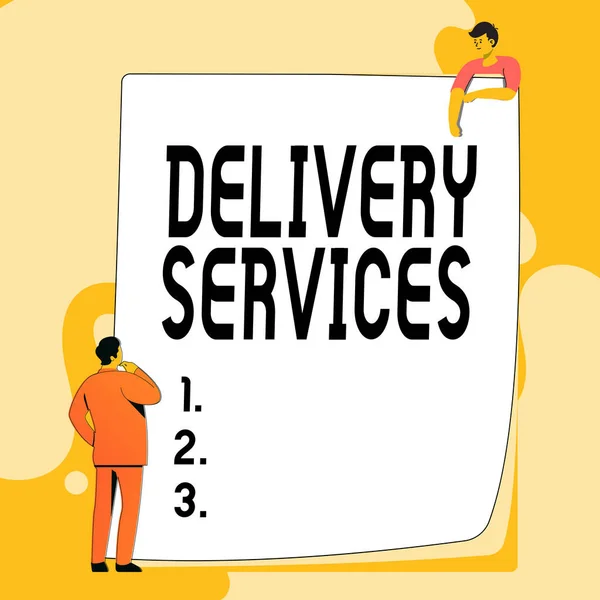 Handschriftliche Zeichen Delivery Services. Geschäftlicher Ansatz für den Transport von Gegenständen zwischen zwei oder mehr Parteien, Eingabe und Einreichung von Bürodokumenten, Erstellung zugehöriger Dateien — Stockfoto