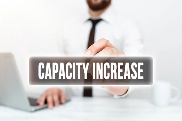 Inspiration showing sign Capacity Increase. Word Written on meet an actual increase in demand, or an anticipated one Remote Office Work Online Presenting Business Plan And Designs — Stock Photo, Image