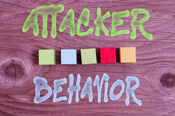 Text showing inspiration Attacker Behavior. Business approach analyze and predict the attacker behavior of the attack Stack of Sample Cube Rectangular Boxes On Surface Polished With Multi-Colour — Stock Photo, Image