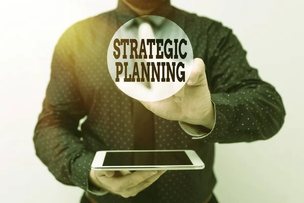 Konceptuell bildtext Strategisk planering. Affärsstrategi systematisk process för att föreställa sig en önskvärd framtid Presentera ny teknik Idéer Diskutera tekniska förbättringar — Stockfoto