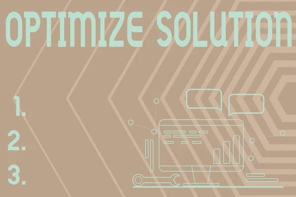 Sign displaying Optimize Solution. Conceptual photo process of finding the greatest value of the solution Computer Maintenance And Repair Concept, Abstract Communication Technology — 스톡 사진