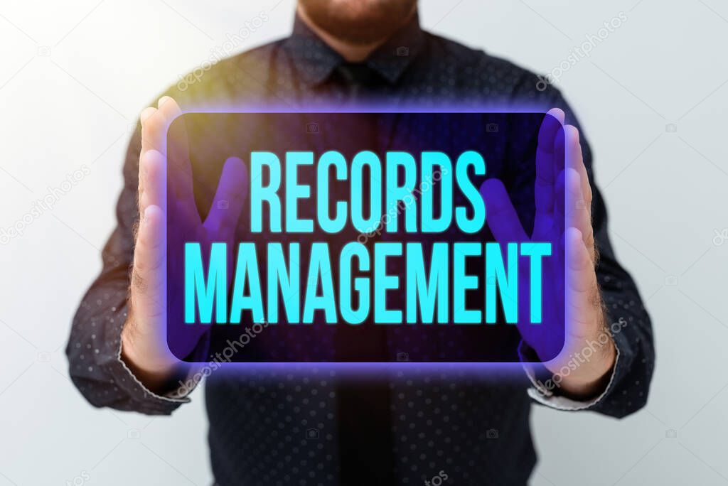 Text caption presenting Records Management. Word Written on administration of records and documented information Presenting New Plans And Ideas Demonstrating Planning Process