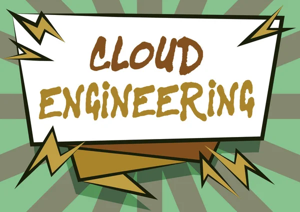 Text zobrazující inspiraci Cloud Engineering. Koncepce znamenající aplikaci inženýrských oborů na cloud computing Abstraktní zobrazení urgentní zprávy, Informace o novém oznámení — Stock fotografie