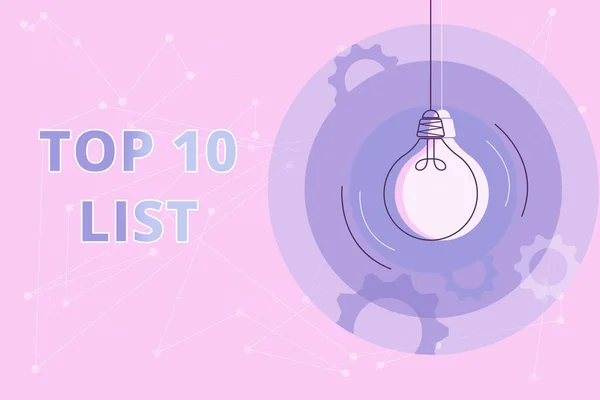Skriv under topp 10-listan. Begreppet betyder de tio viktigaste eller mest framgångsrika objekt i en viss lista Kritiskt och logiskt tänkande koncept, abstrakta ljusa idéer och mönster — Stockfoto