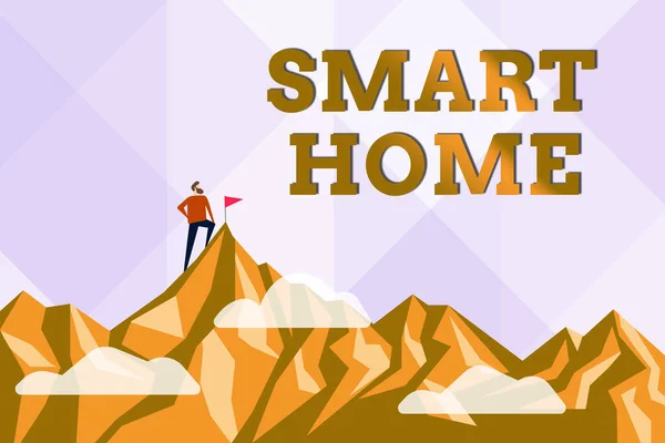 Kézírás jel Smart Home. Üzleti ötlet felszerelt otthon lehet vezérelni távolról telefonon vagy számítógépen Absztrakt Elérése és elérése cél, eredménye a kemény munka fogalmak — Stock Fotó