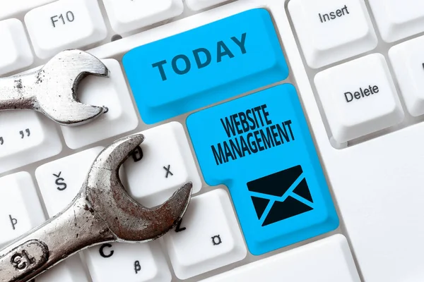 Handwriting text Website Management. Internet Concept control of the hardware and software used in a website Typing Engineering Lessons And Lectures, Fixing Broken Technology Concept — Stock Photo, Image