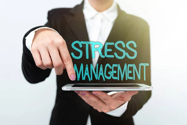 Handwriting text Stress Management. Business showcase method of limiting stress and its effects by learning ways Presenting New Technology Ideas Discussing Technological Improvement — Stock Photo, Image