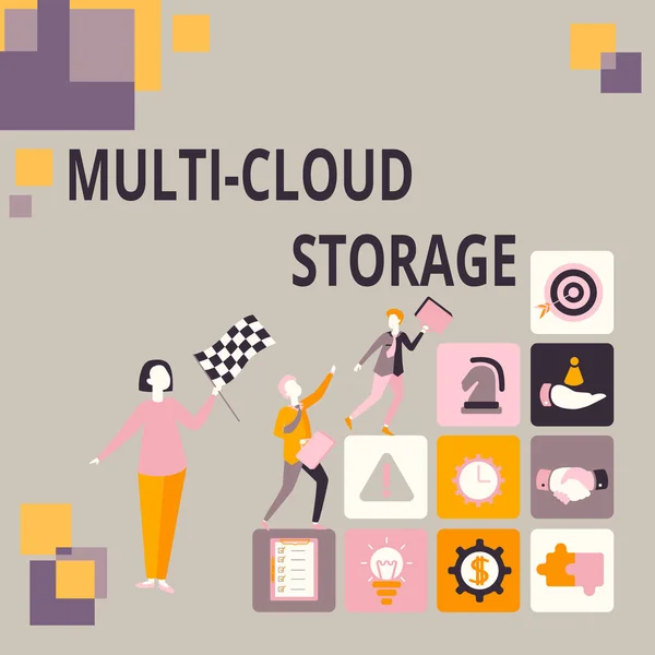 Концептуальный заголовок Multi Cloud Storage. Использование различных облачных вычислений и сервисов хранения данных для бизнес-витрин Преобразование воображения в печатные истории, регистрация новой учетной записи — стоковое фото