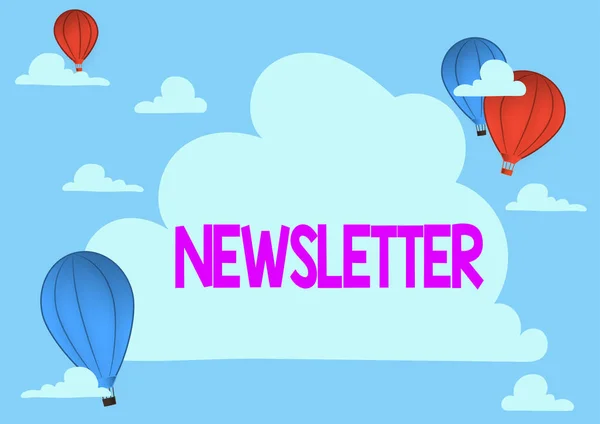 Text caption presenting Newsletter. Business idea the bulletin was given to members of a company regularly Hotair Balloon Illustration Flying Clouds Reaching New Destinations — Stock Photo, Image