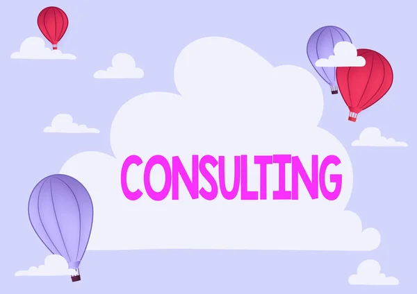 Scrittura visualizzazione del testo Consulenza. Business idea impegnata a dare consulenza di esperti a esperti o tecnici Hotair Balloon Illustrazione Nuvole volanti Raggiungere nuove destinazioni — Foto Stock