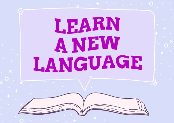 Konceptvisning Lär dig ett nytt språk. Affärsidé förmåga att kommunicera på det andra ellerfrämmande språket Öppen bok illustration med tal Bubble Presentera ett citat Meddelande Nyheter. — Stockfoto
