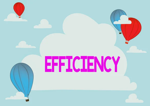 Text sign showing Efficiency. Business showcase ability to prevent a waste of resources energy money and time Hotair Balloon Illustration Flying Clouds Reaching New Destinations — 스톡 사진