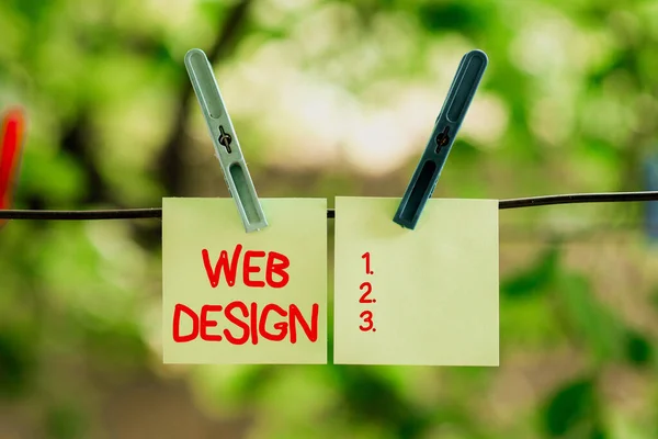 Texto de escritura a mano Diseño Web. Visión general del negocio Creación de sitios web que incluye diseño, contenido y gráficos Pensando en nuevas ideas brillantes Renovando la creatividad y la inspiración — Foto de Stock