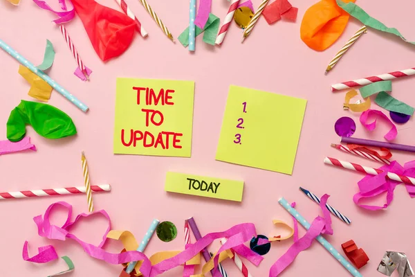 Handwriting text Time To Update. Word for System software update for enhancement or compatibility Colorful Party Collections Flashy Celebration Stuff Birthday Festival Kit