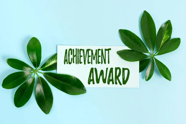 Text caption presenting Achievement Award. Business concept recognizes worthy and outstanding achievement in job skill Creating Nature Theme Blog Content, Preventing Environmental Loss — ストック写真