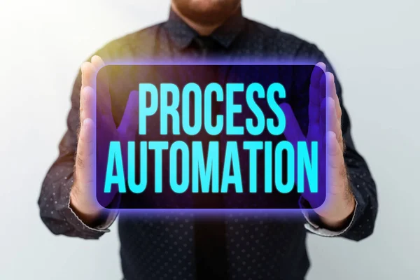 Señal de escritura manual Automatización de procesos. Concepto empresarial: el uso de la tecnología digital para realizar un proceso Presentación de nuevos planes e ideas Demostración del proceso de planificación — Foto de Stock