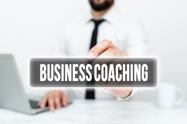 Titulek textu prezentující Business Coaching. Konceptuální fotografie poskytující podporu a příležitostné rady jednotlivým dálkovým kancelářským pracím on-line prezentace podnikatelského plánu a návrhů — Stock fotografie