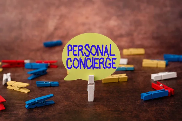 Hand writing sign Personal Concierge. Concept meaning someone who will make arrangements or run errands Thinking New Bright Ideas Renewing Creativity And Inspiration