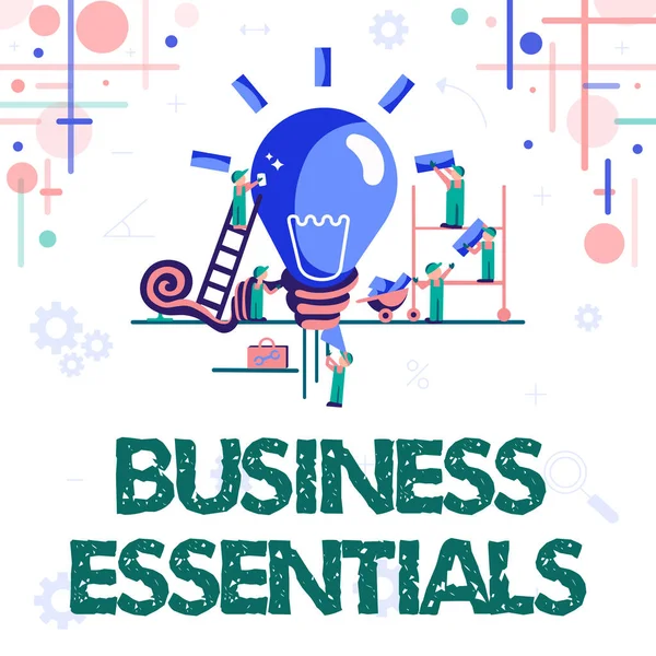 Handstil text Business Essentials. Affärsöversikt viktiga idéer för att förbättra affärskompetensen Sammanfattning Arbeta tillsammans för bättre resultat, Group Effort Concept — Stockfoto