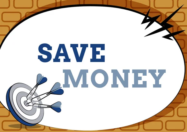 Textzeichen, das Geld sparen zeigt. Wort, das in den Haushalt geschrieben wird oder Geld für die Zukunft oder den Notfall beiseite legt. — Stockfoto